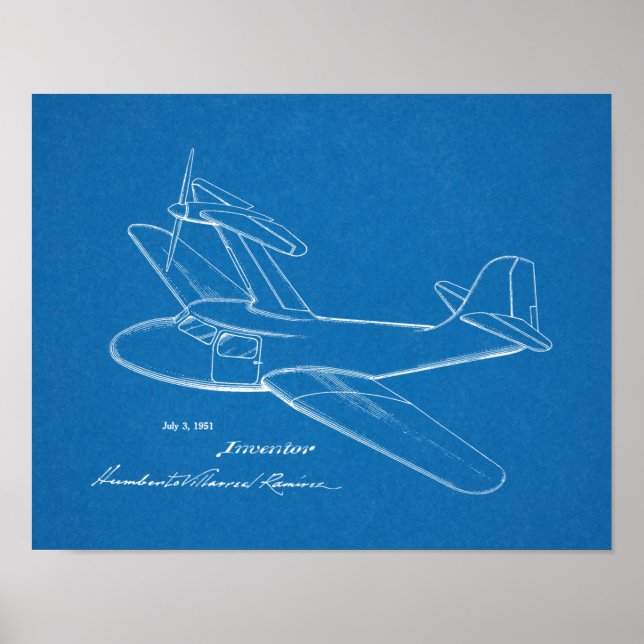 1951 Top Prop Aeroplane Patent Art Drawing Print (Front)