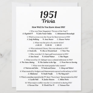 1951 Trivia Game   74th Birthday Party Game