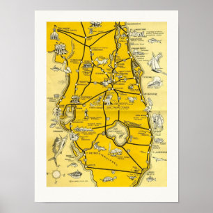 1952 Florida Attractions 12x16 Map Poster