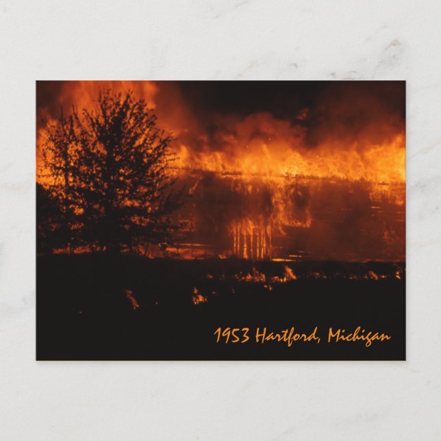 1953 Hartford Michigan House On Fire Postcard (Front)