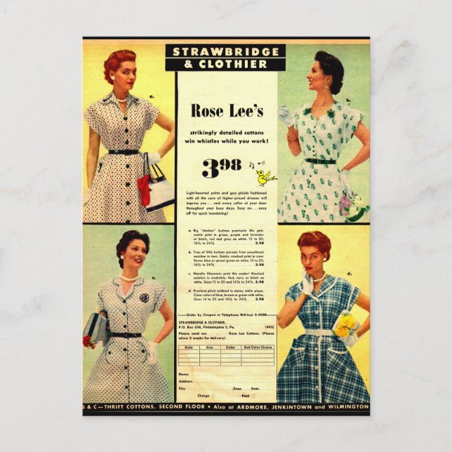 1953 Strawbridge & Clothier dress sale ad Postcard (Front)