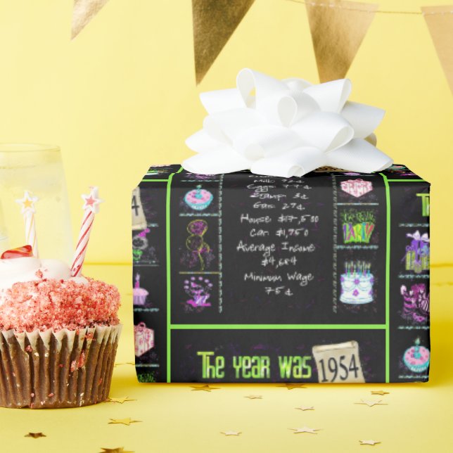 1954 Birthday Year Trivia Wrapping Paper (Birthday Party)
