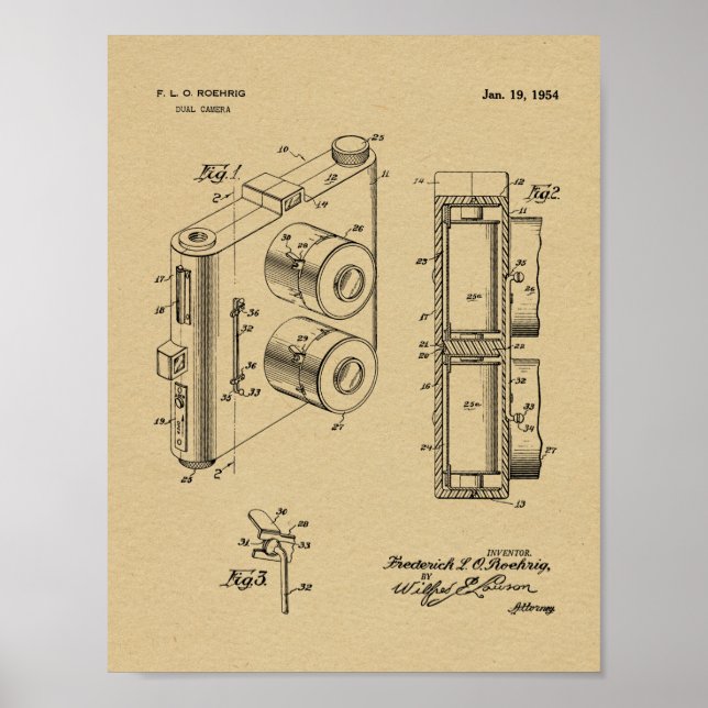 1954 Dual Camera Patent Art Drawing Print (Front)