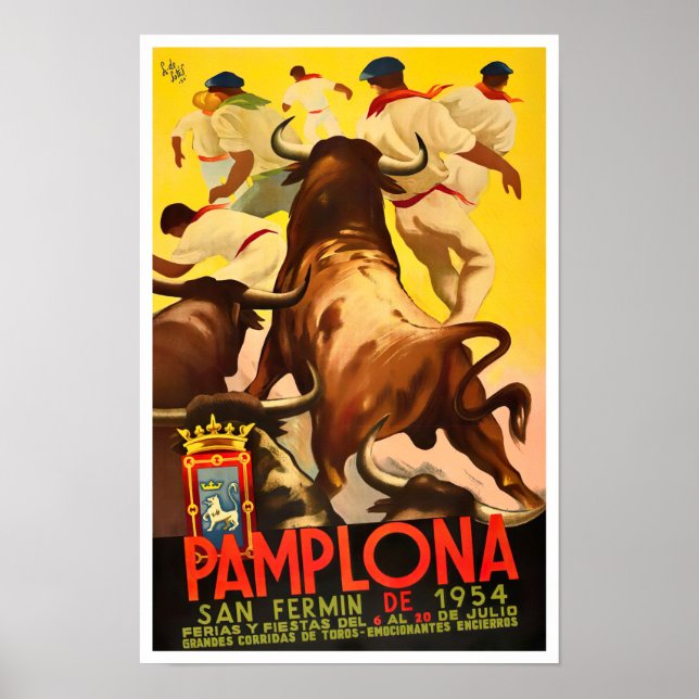 1954 Feria de Pamplona vintage travel Poster (Front)