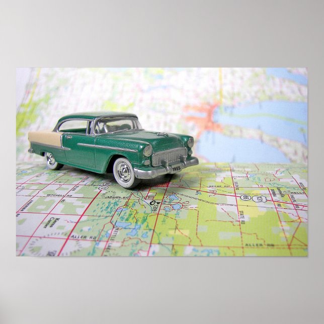 1955 Car On a Road Map Poster (Front)