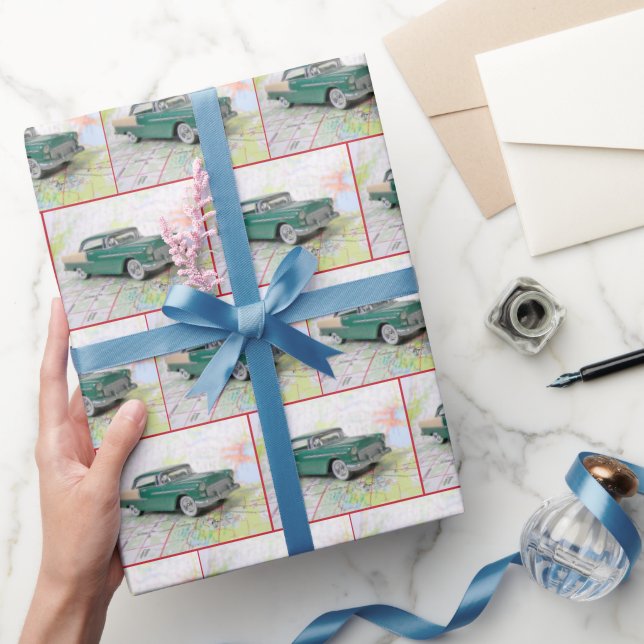 1955 Car On Road Map Wrapping Paper (Gifting)