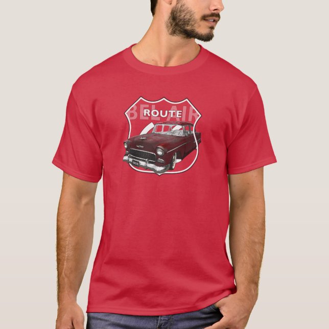 1955 Chevrolet Bel Air. 55 Red Chevy. American. T-Shirt (Front)
