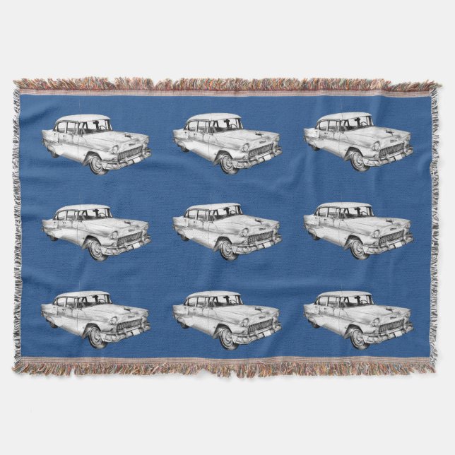 1955 Chevrolet Bel Air Antique Car Illustration Throw Blanket (Front)