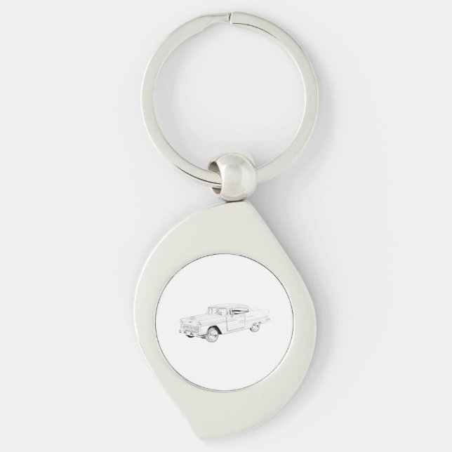 1955 Chevy Bel Air Illustration Swirl Key Ring (Front)
