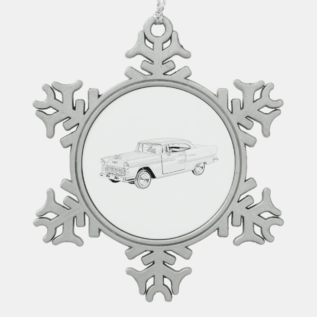 1955 Chevy Bel Air Snowflake Pewter Christmas Ornament (Front)