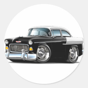 1955 Chevy Belair Black-White Car Classic Round Sticker