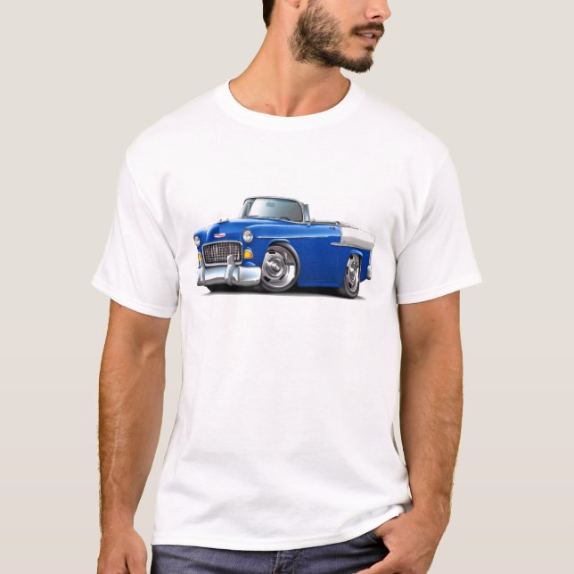 1955 Chevy Belair Blue-White Convertible T-Shirt (Front)
