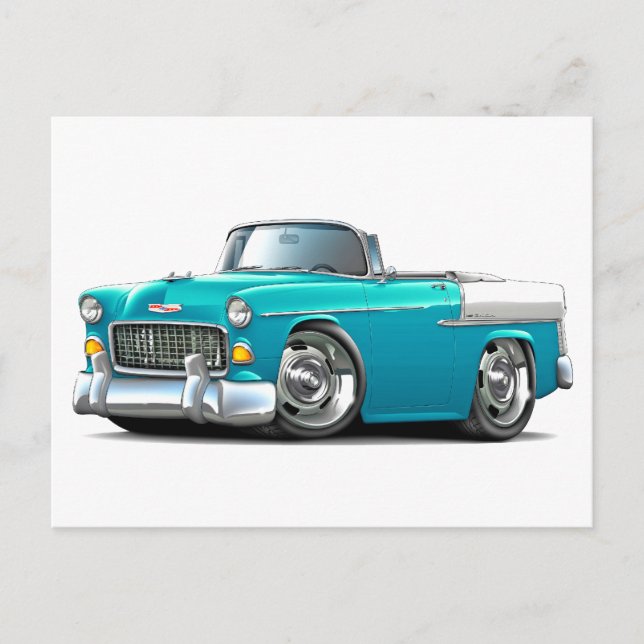 1955 Chevy Belair Turquoise-White Convert Postcard (Front)