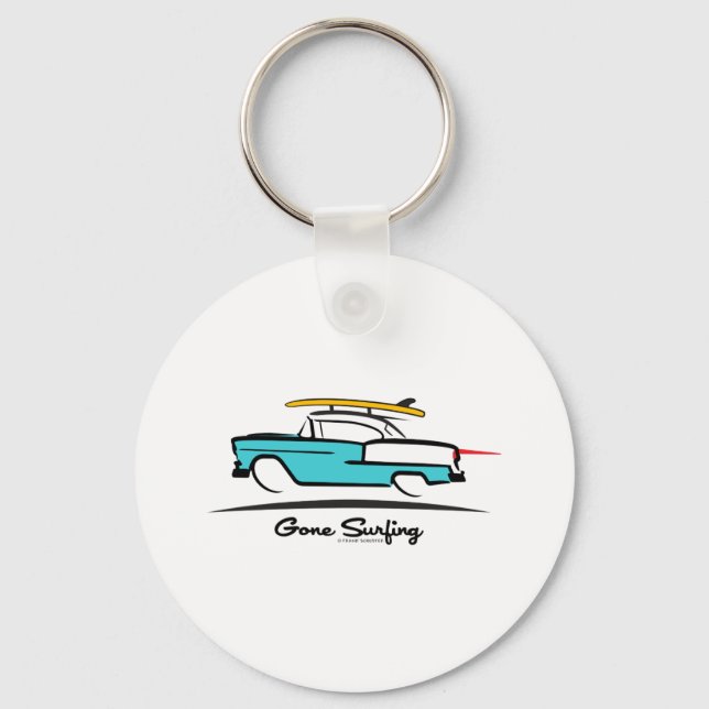 1955 Chevy Hardtop Coupe Gone Surfing Key Ring (Front)