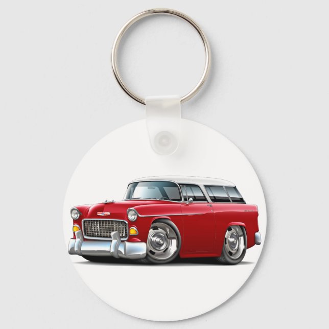 1955 Chevy Nomad Red-White Car Key Ring (Front)