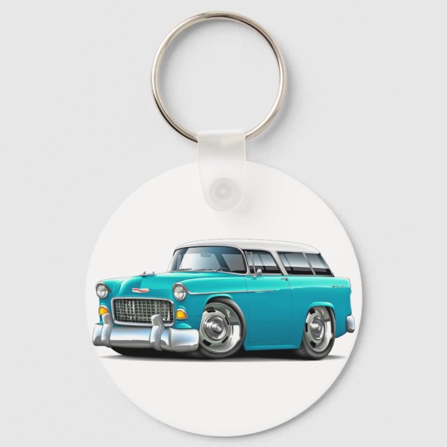 1955 Chevy Nomad Turquoise-White Car Key Ring (Front)