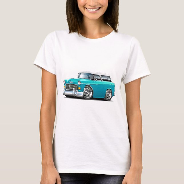 1955 Chevy Nomad Turquoise-White Car T-Shirt (Front)
