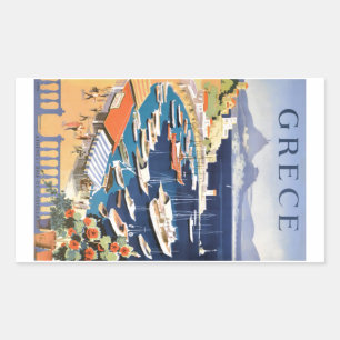1955 Greece Athens Bay of Castella Travel Poster Rectangular Sticker