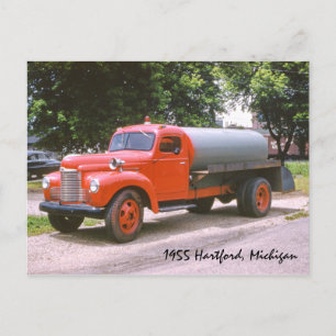 1955 Hartford Michigan Antique Red Fire Truck Postcard