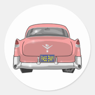 1955 Pink Cadillac Classic Round Sticker