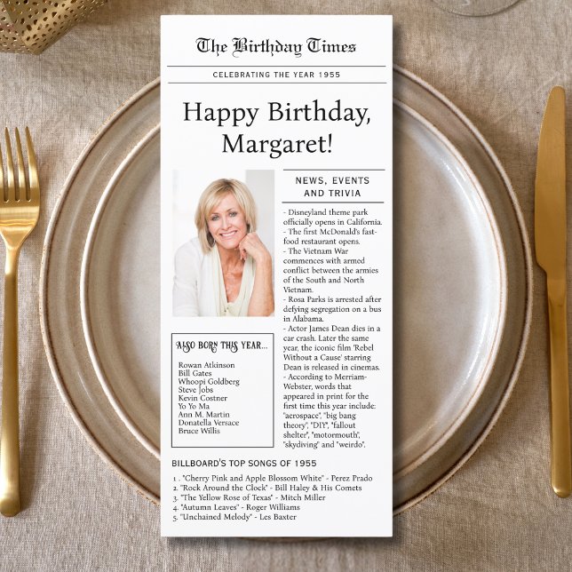1955 Trivia, 70th birthday Flat Menu style Card (Creator Uploaded)