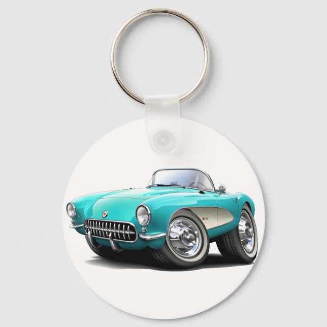 1956-57 Corvette Aqua Car Key Ring (Front)
