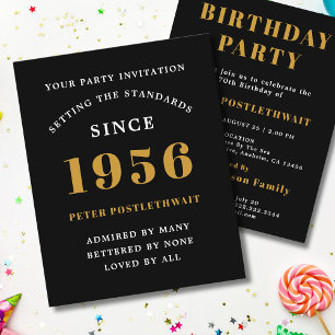 1956 Budget 70th Birthday Invitation Black Gold Flyer