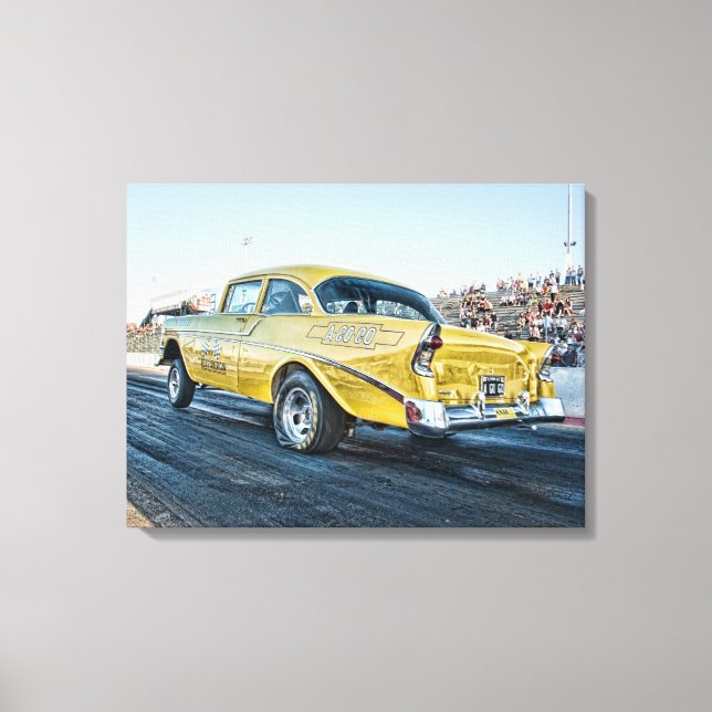 1956 chevy belair gasser at the drag strip canvas print (Front)