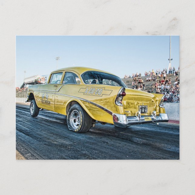 1956 chevy belair gasser at the drag strip postcard (Front)