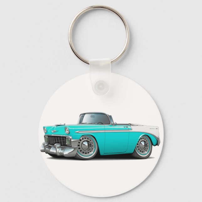 1956 Chevy Belair Turquoise-White Convertible Key Ring (Front)