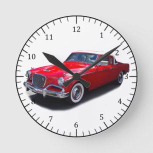 1956 red classic car clock