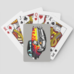 1956 Shoebox Playing Cards  in Black with Flames