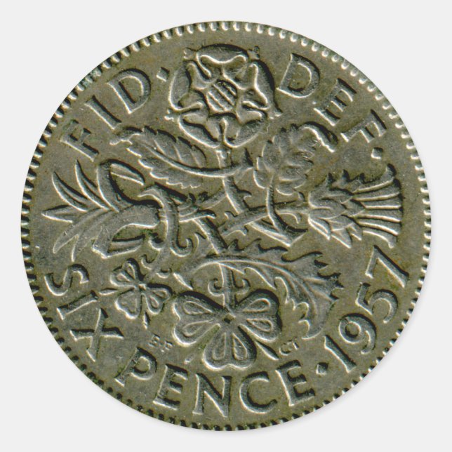 1957 British sixpence sticker (Front)