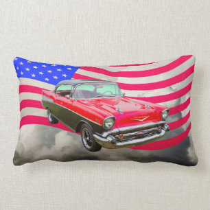 1957 Chevrolet Bel Air And American Flag Lumbar Cushion