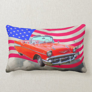 1957 Chevrolet Bel Air And US Flag Lumbar Cushion