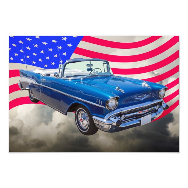 1957 Chevrolet Bel Air with American Flag Photo Print (Front)