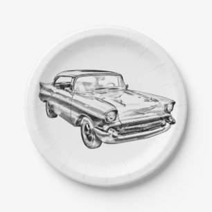 1957 Chevy Bel Air Classic Car Illustration Paper Plate