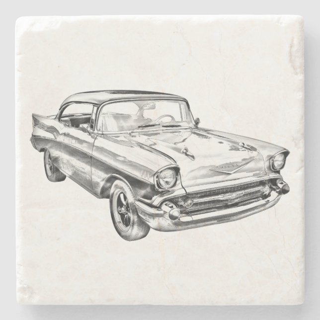 1957 Chevy Bel Air Classic Car Illustration Stone Coaster (Front)