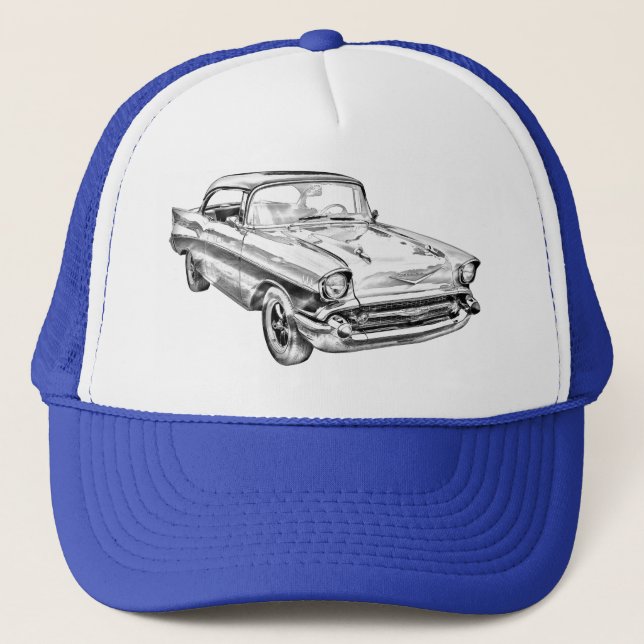 1957 Chevy Bel Air Illustration Trucker Hat (Front)