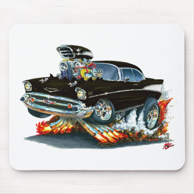 1957 Chevy Belair Black Car Mouse Pad (Front)