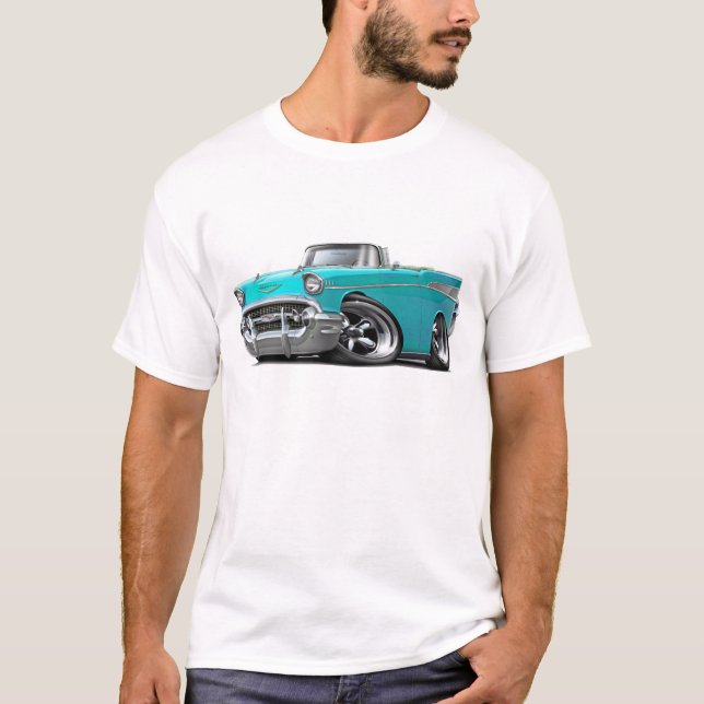 1957 Chevy Belair Turquoise Convertible Hot Rod T-Shirt (Front)