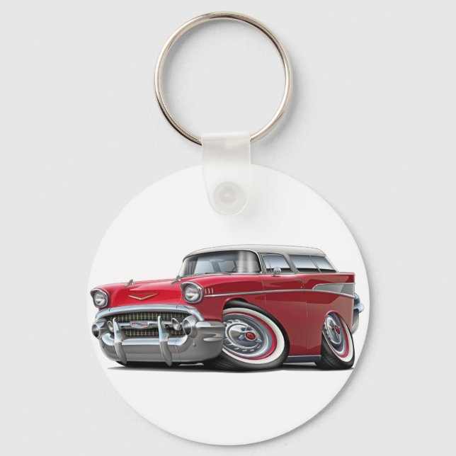 1957 Chevy Nomad Red-White Car Key Ring (Front)