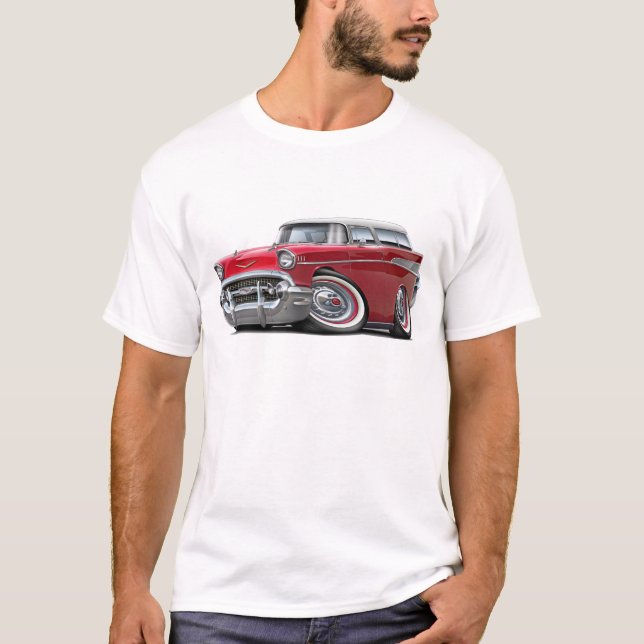 1957 Chevy Nomad Red-White Car T-Shirt (Front)