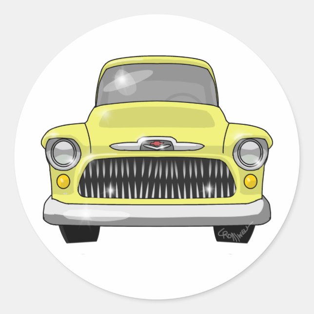 1957 Yellow Chevy Pickup Classic Round Sticker (Front)