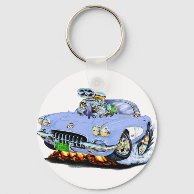1958-60 Corvette Light Blue Car Key Ring (Front)