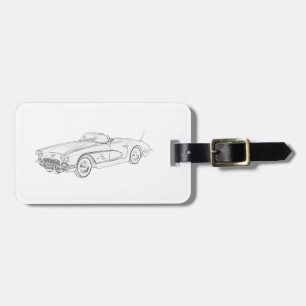 1958 Chevy Corvette Pencil Style Illustration Luggage Tag