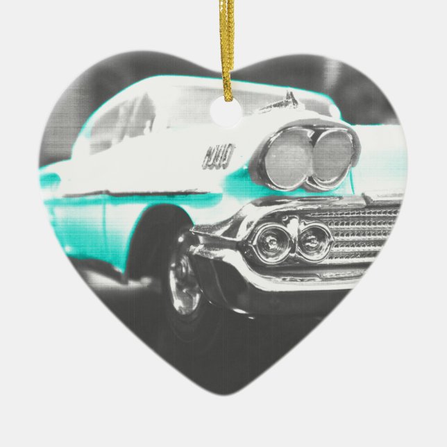 1958 chevy impala bright blue classic car ceramic tree decoration (Front)