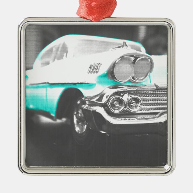 1958 chevy impala bright blue classic car metal tree decoration (Front)