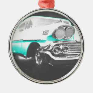 1958 chevy impala bright blue classic car metal tree decoration