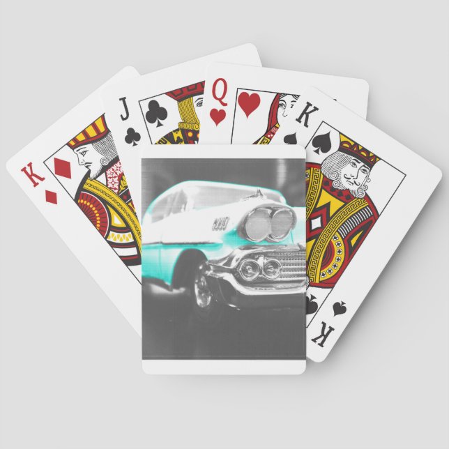 1958 chevy impala bright blue classic car playing cards (Back)
